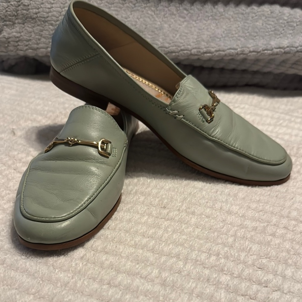 Sam Edelman Green and Gold Loafers with Horsebit Detail